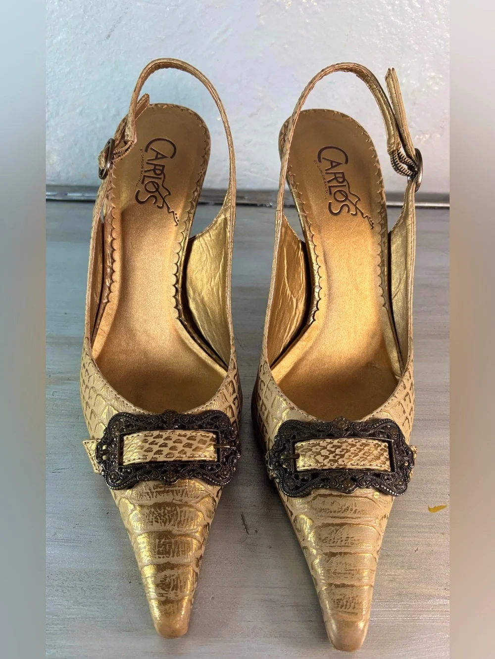 Carlos Santana "Prospect" Metallic Alligator-Textured Slingback Heel Size 7.5 - Picture 5 of 13